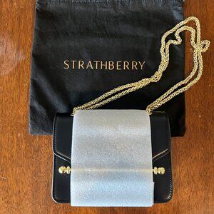 Strathberry East/West Mini Black Leather Crossbody Bag - New Without Tags
